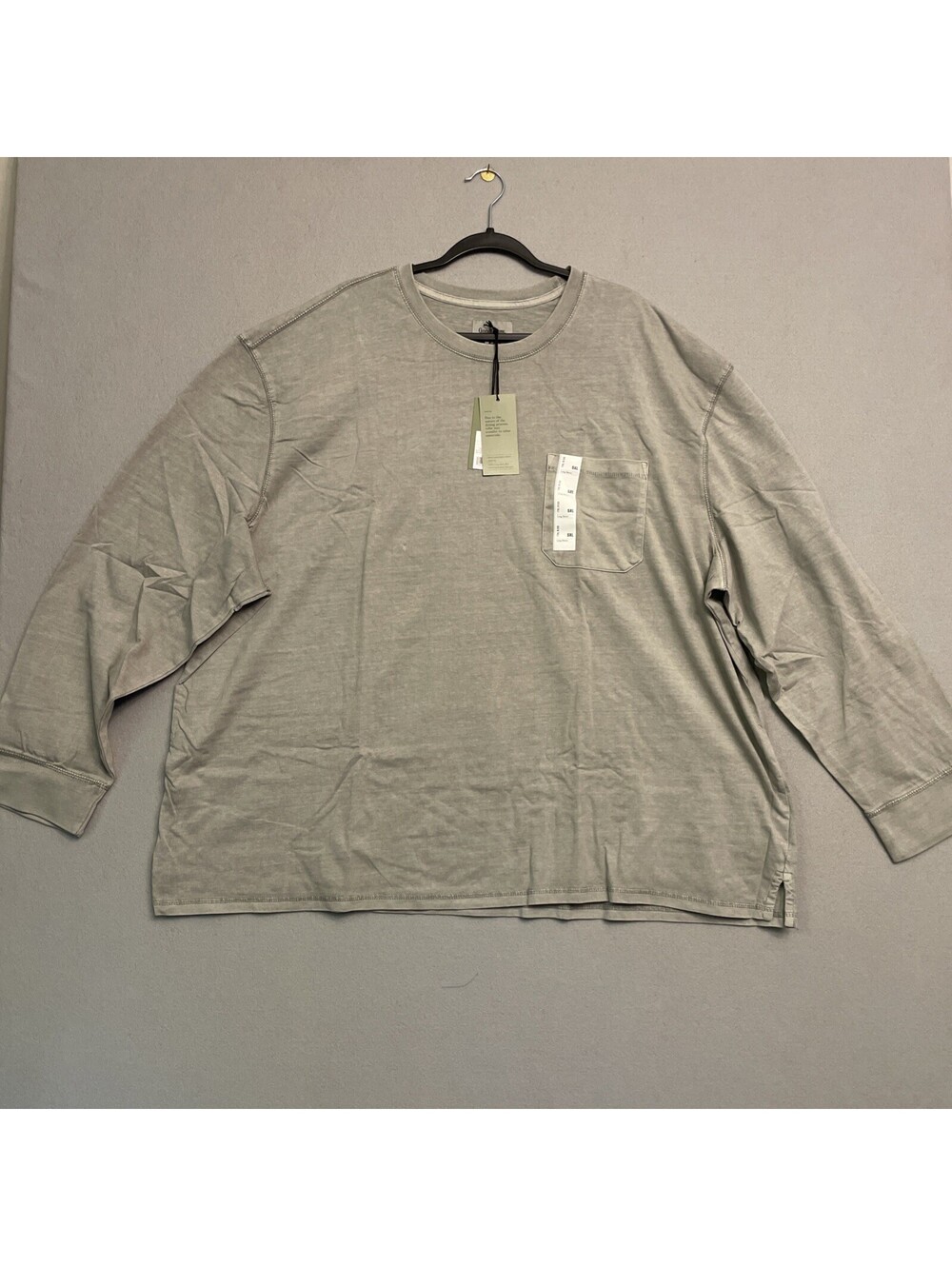 Goodfellow Vintage Wash Long Sleeve Gray Pocket Tee - Size 5XL